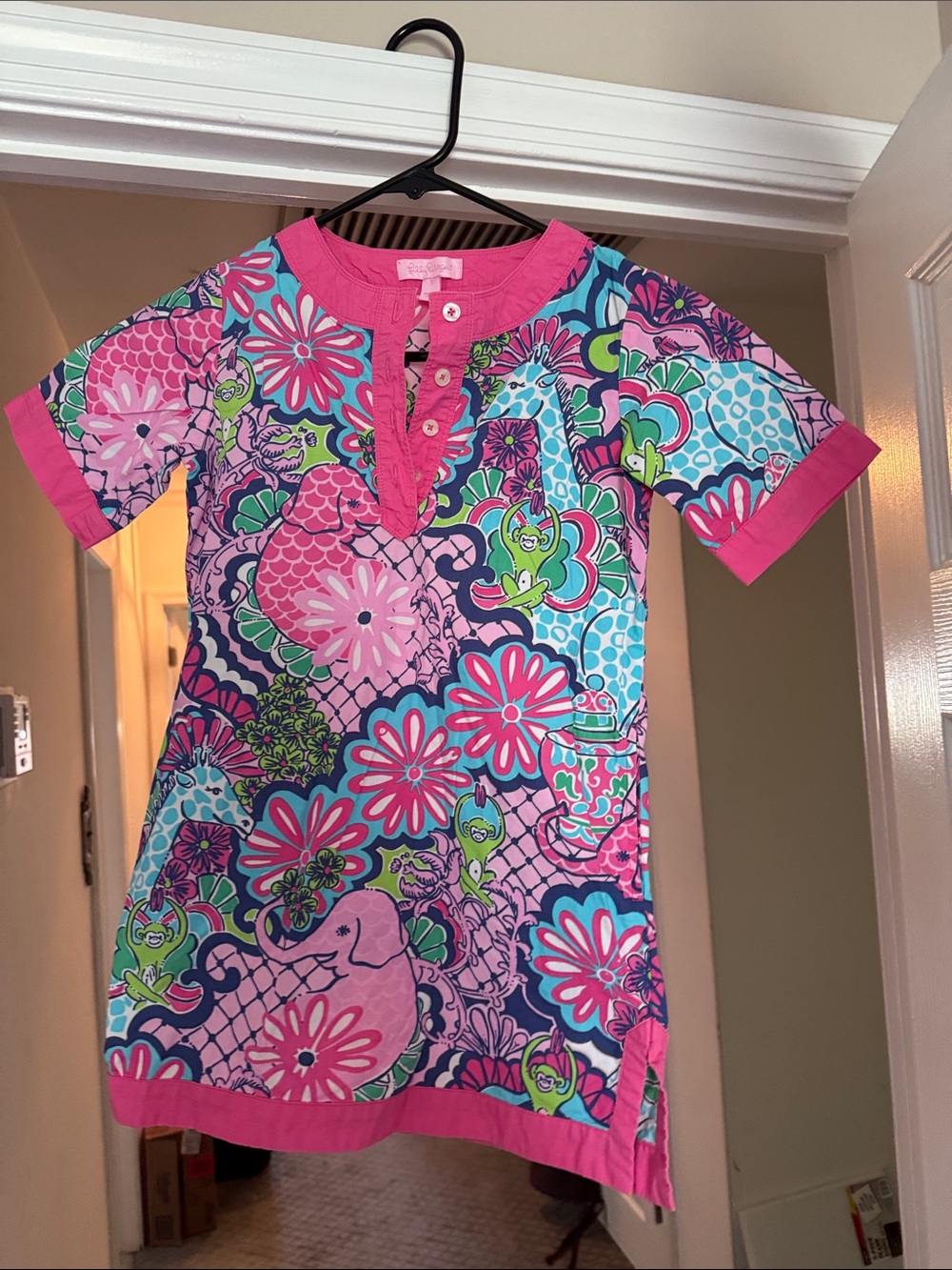 Girls Bright Floral & Animal Print Tunic with Pink Trim